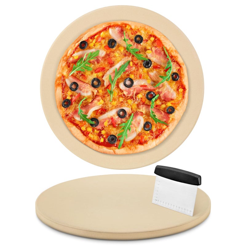 Arcedo 12 Inch Pizza Stone for Oven and Grill, 12" Baking Stone Round Cordierite Thermally Shock Resistant for Toaster Oven, Includes Scraper (0.6" Thick) - Image 1